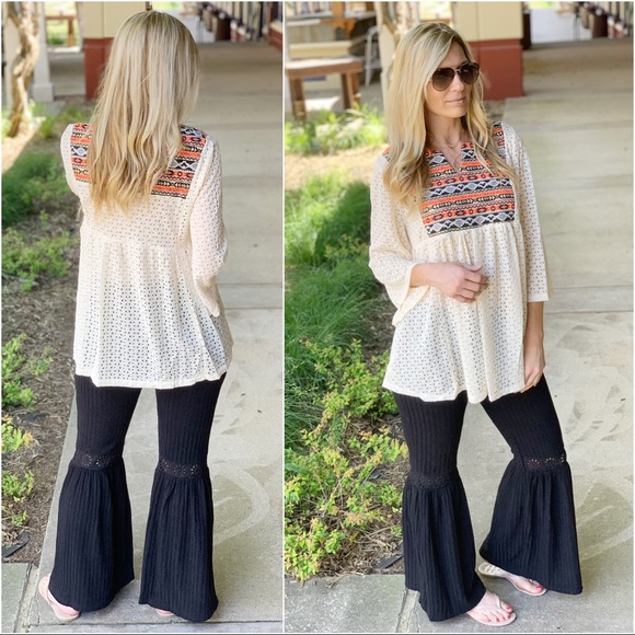 ✨LAST ONE✨Black Ribbed Bell bottom beach pant - Picture 3 of 4